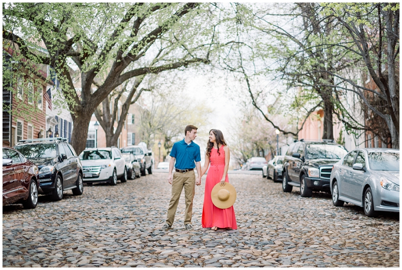 Old Town Alexandria | Spring engagements on cobblestone street